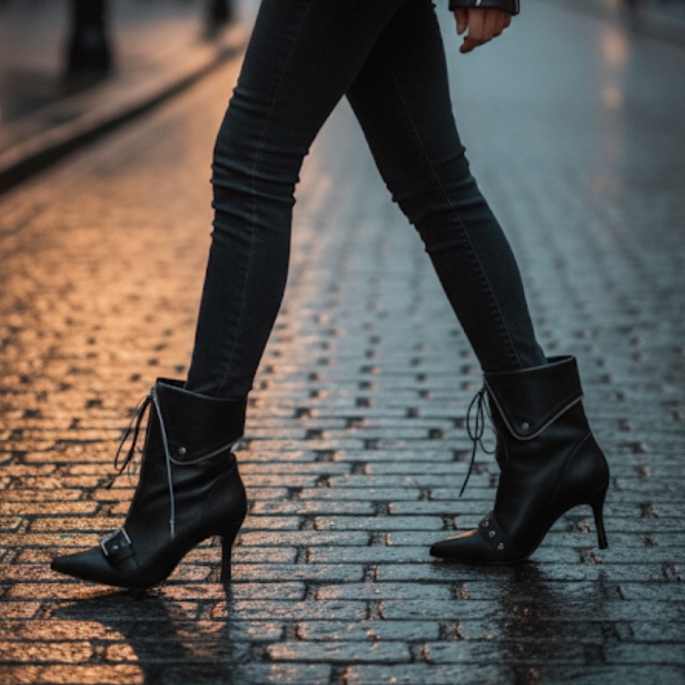 Universal Thread Black Ankle Boots with Buckle Detail size 9   2.5in heel